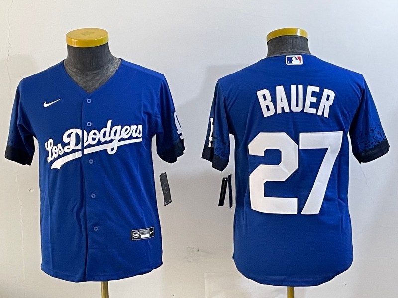 Youth Los Angeles Dodgers #27 Trevor Bauer Royal Nike Cool Base Stitched MLB Jersey