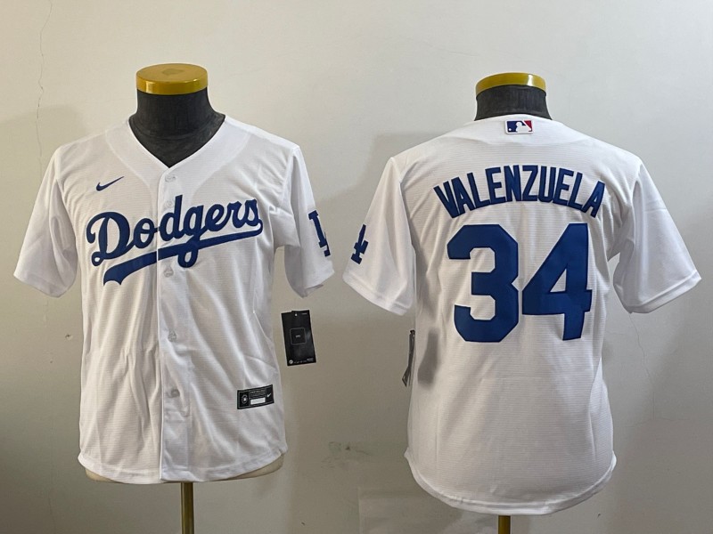 Youth Los Angeles Dodgers #34 Fernando Valenzuela White Cool Base Stitched Baseball Jersey