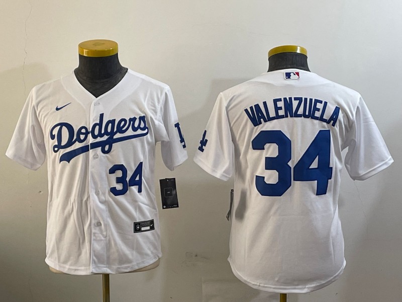 Youth Los Angeles Dodgers #34 Fernando Valenzuela White Cool Base Stitched MLB Baseball JerseyS