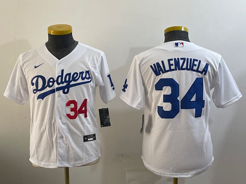 Youth Los Angeles Dodgers #34 Fernando Valenzuela White Cool Base Stitched Baseball Jerseys