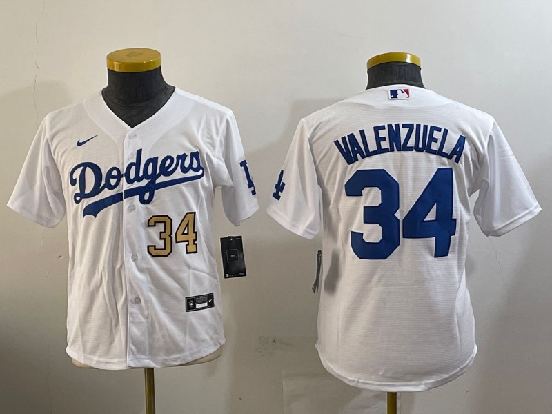 Youth Los Angeles Dodgers #34 Fernando Valenzuela White Cool Base MLB Stitched Baseball Jersey