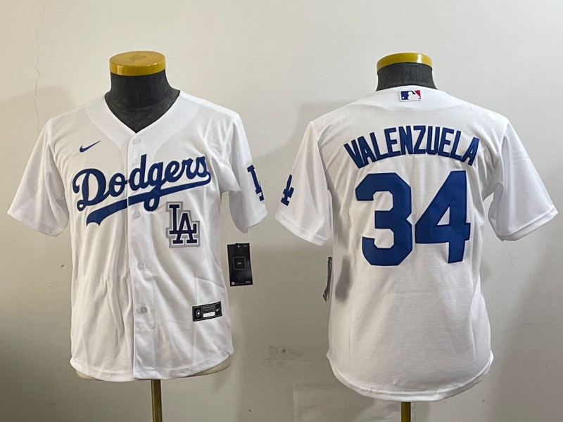 Youth Los Angeles Dodgers #34 Fernando Valenzuela White Cool Base Stitched MLB Baseball Jersey