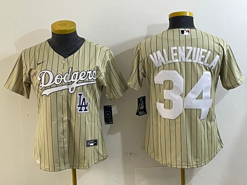 Women's Los Angeles Dodgers #34 Fernando Valenzuela Cream Cool Base Stitched Baseball MLB Jerseys