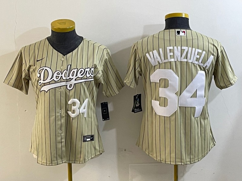 Women's Los Angeles Dodgers #34 Fernando Valenzuela Cream Stitched MLB Jersey - Number White