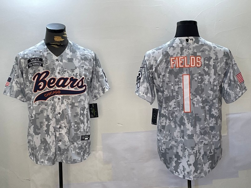 Men's Chicago Bears #1 Justin Fields 2024 Arctic Camo Salute to Service Stitched Baseball Jersey