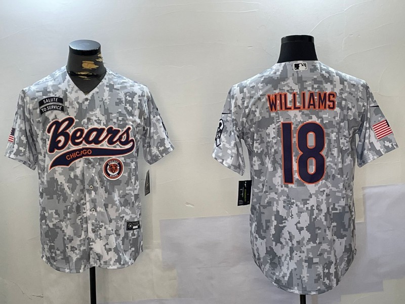 Men's Chicago Bears #18 Caleb Williams Team Patch 2024 Arctic Camo Salute to Service Stitched Baseball Jersey