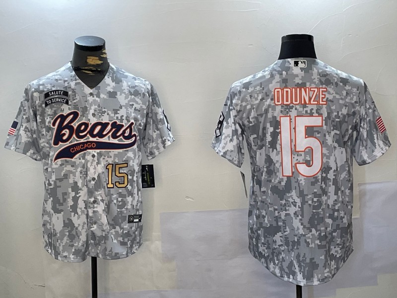 Men's Chicago Bears #15 Rome Odunze Number Gold 2024 Arctic Camo Salute to Service Stitched Baseball Jersey