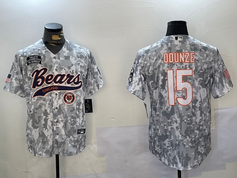 Men's Chicago Bears #15 Rome Odunze Team Patch 2024 Arctic Camo Salute to Service Stitched Baseball Jersey