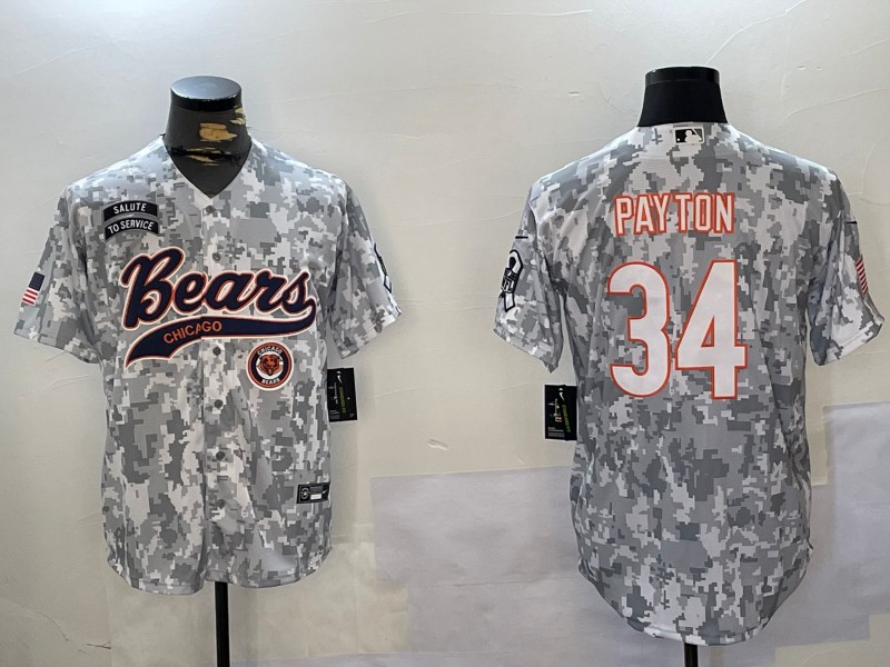 Men's Chicago Bears #34 Walter Payton Team Patch 2024 Arctic Camo Salute to Service Stitched Baseball Jersey