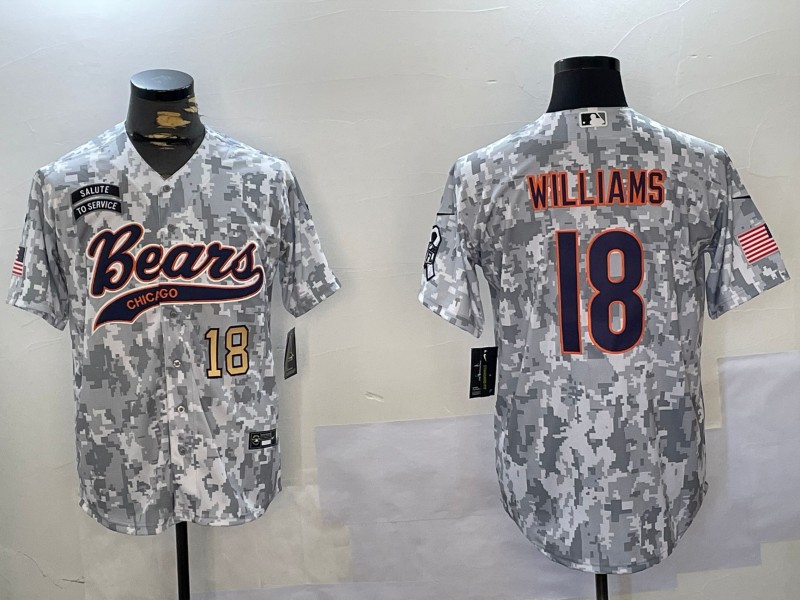Men's Chicago Bears #18 Caleb Williams Number Gold 2024 Arctic Camo Salute to Service Stitched Baseball Jersey