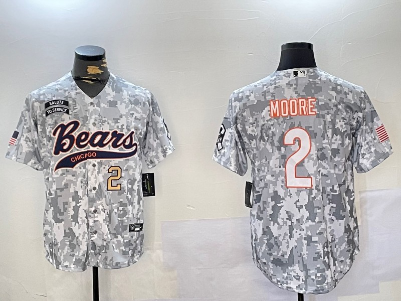 Men's Chicago Bears #2 DJ Moore Number Gold 2024 Arctic Camo Salute to Service Stitched Baseball Jersey