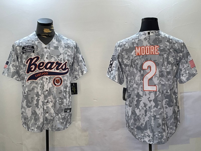 Men's Chicago Bears #2 DJ Moore Team Patch 2024 Arctic Camo Salute to Service Stitched Baseball Jersey