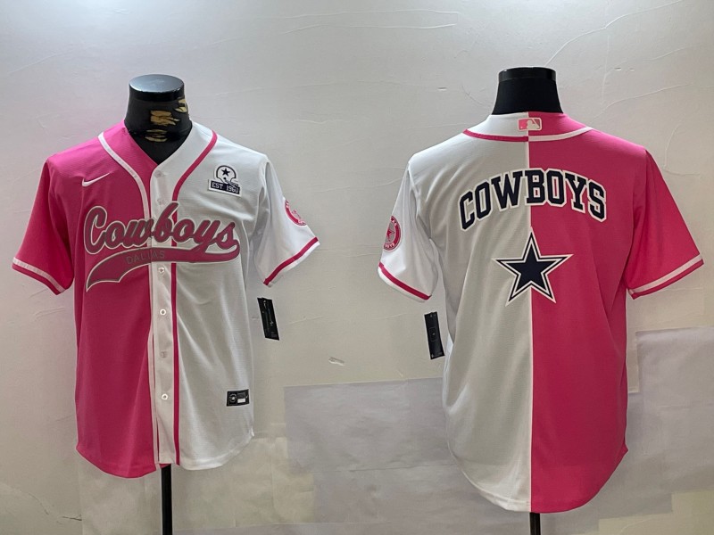 Men's Dallas Cowboys Est.1960 Patch big logo Red White Cool Base Stitched Baseball Jersey