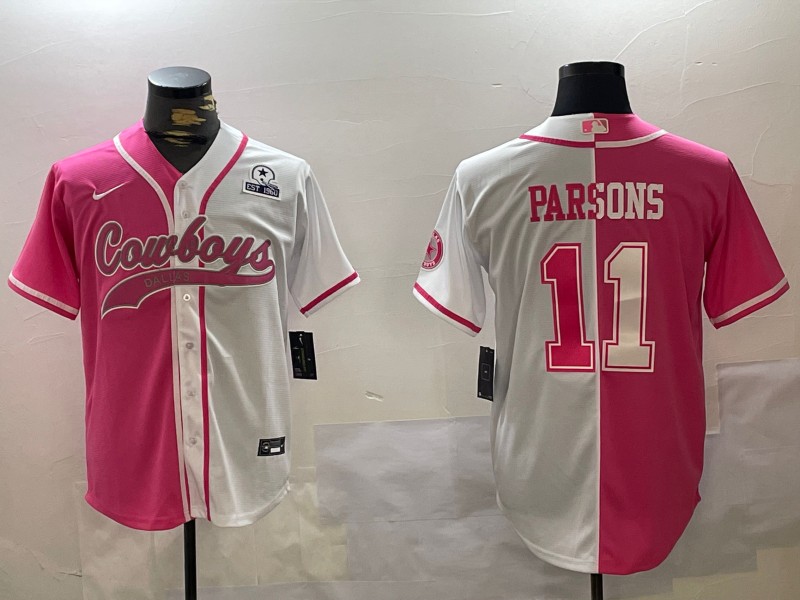 Men's Dallas Cowboys #11 Micah Parsons Red White Split Est.1960 Patch Cool Base Stitched Baseball Jersey