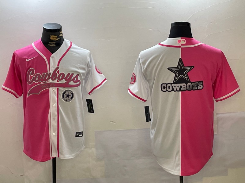 Men's Dallas Cowboys Big logo Team patch Red White Cool Base Stitched Baseball Jersey