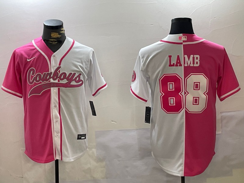 Men's Dallas Cowboys #88 CeeDee Lamb Red White Split Cool Base Stitched Baseball Jersey