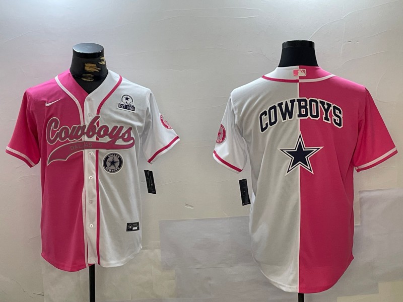 Men's Dallas Cowboys Big Logo Est.1960 & Team Patch Red White Cool Base Stitched Baseball Jersey