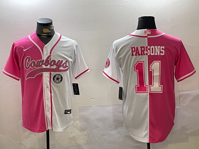 Men's Dallas Cowboys #11 Micah Parsons Red White Split Team Patch Cool Base Stitched Baseball Jersey