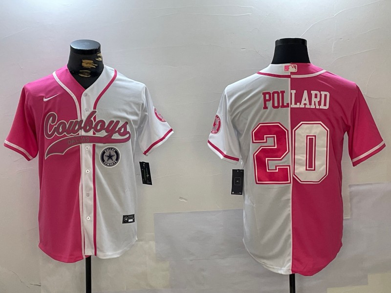 Men's Dallas Cowboys #20 Tony Pollard Red White With Team Patch Cool Base Stitched Baseball Jersey