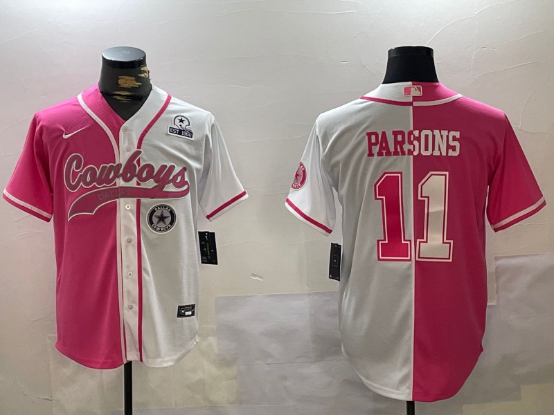 Men's Dallas Cowboys #11 Micah Parsons Red White Split Est.1960 & Team Patch Cool Base Stitched Baseball Jersey
