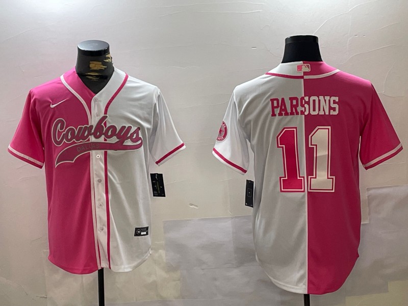 Men's Dallas Cowboys #11 Micah Parsons Red White Split Cool Base Stitched Baseball Jersey