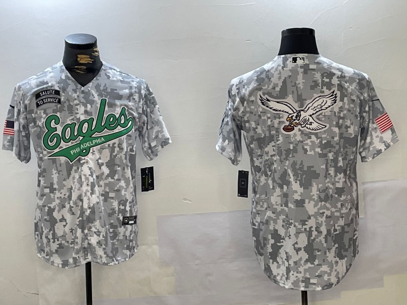 Men's Philadelphia Eagles Big Team Logo Arctic Camo 2024 Salute to Service Jersey