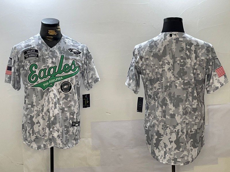 Men's Philadelphia Eagles Blank with team patch Arctic Camo 2024 Salute to Service Jersey