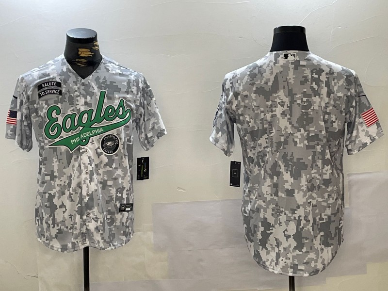 Men's Philadelphia Eagles Blank Arctic Camo 2024 Salute to Service With Patch Jersey