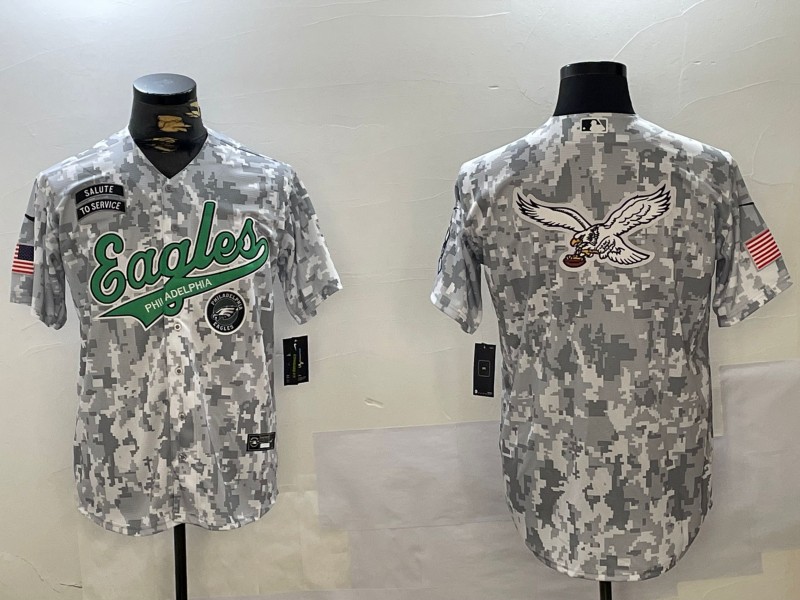 Men's Philadelphia Eagles Big Team Logo With Patch Arctic Camo 2024 Salute to Service Jersey