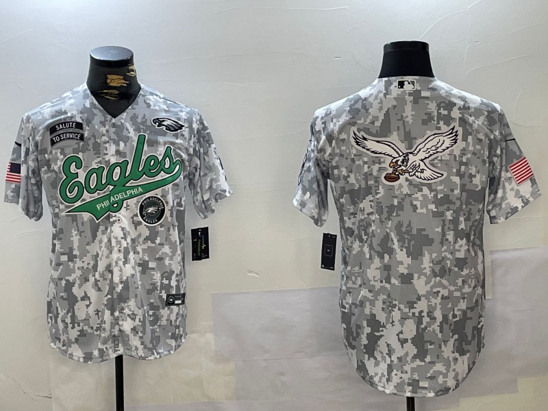 Men's Philadelphia Eagles Big Team Logo With eagels Patch Arctic Camo 2024 Salute to Service Jersey