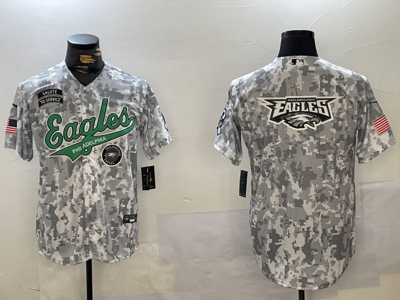 Men's Philadelphia Eagles Big EaglesTeam Logo With Patch Arctic Camo 2024 Salute to Service Jersey