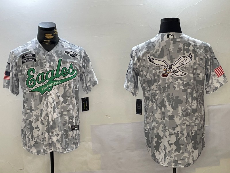 Men's Philadelphia Eagles Big Team Logo Arctic Camo 2024 Salute to Service Jerseys