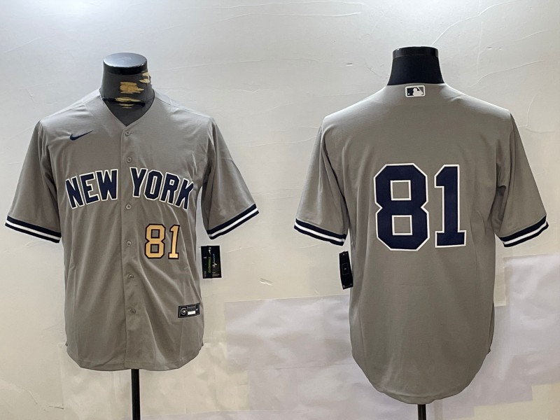 Men's New York Yankees #81 Luis Gil Grey Number 81 Gold Cool Base Stitched Baseball Player Jersey