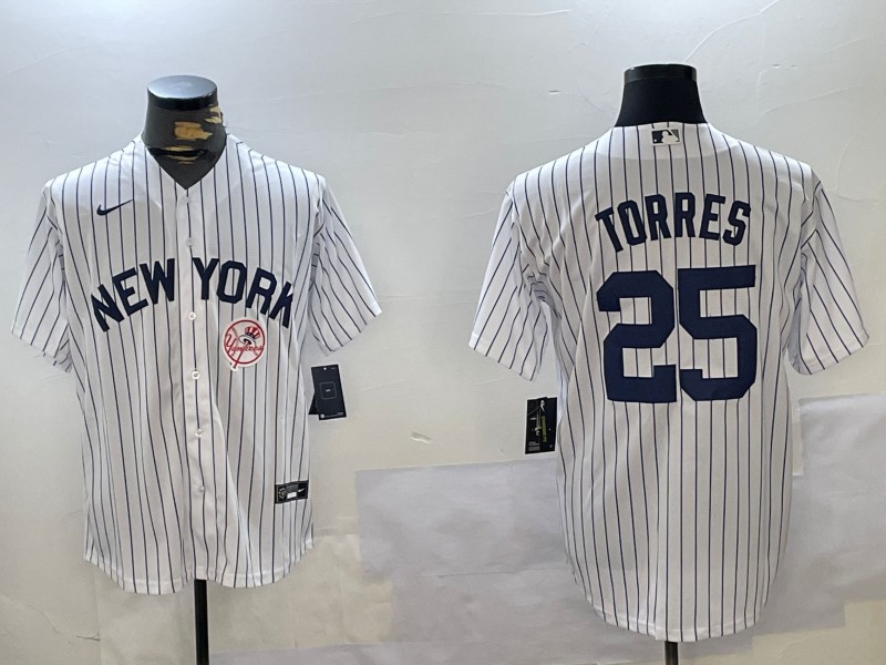 Men's New York Yankees #25 Gleyber Torres White With Patch Cool Base Stitched Jersey