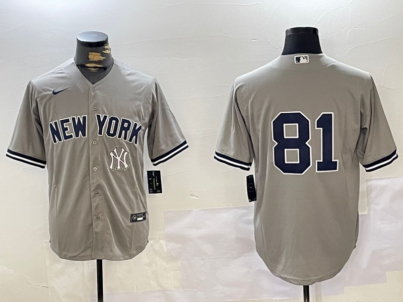 Men's New York Yankees #81 Luis Gil Grey NY Patch Cool Base Stitched Baseball Player Jersey