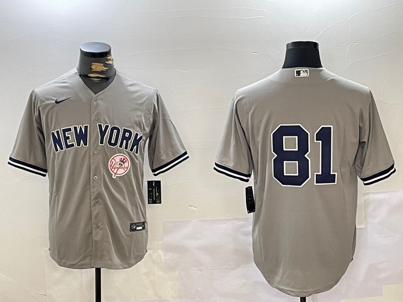 Men's New York Yankees #81 Luis Gil Grey Team Logo Patch Cool Base Stitched Baseball Player Jersey