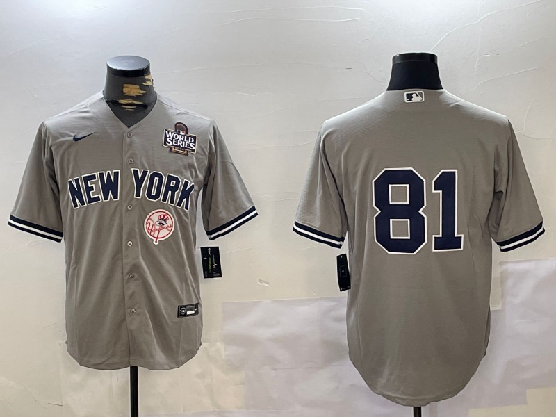 Men's New York Yankees #81 Luis Gil Grey 2024 World Series Team Logo Patch Cool Base Stitched Baseball Player Jerse