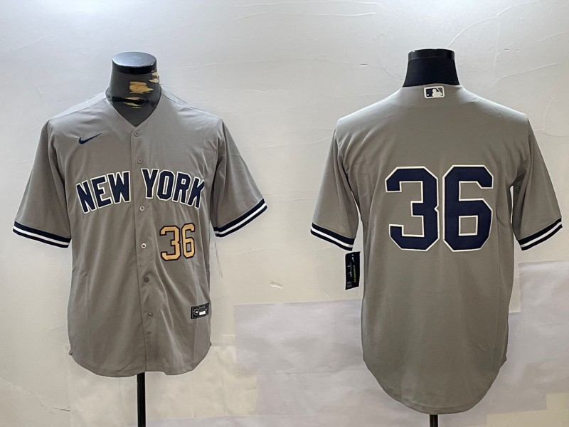 Men's New York Yankees #36 Clarke Schmidt Grey Number 36 Gold Cool Base Stitched Baseball Player Jersey