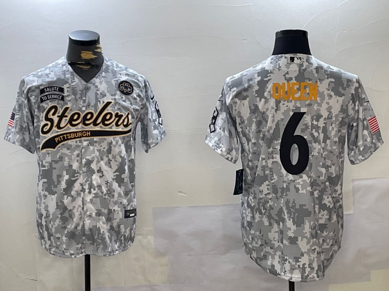 Men's Pittsburgh Steelers #6 Patrick Queen DMR Patch Arctic Camo 2024 Salute to Service Stitched Baseball Jerseys