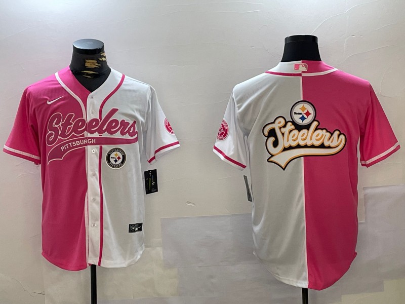Men's Pittsburgh Steelers Big Logo 2024 Arctic Red White Salute To Service Stitched Baseball Jerseys