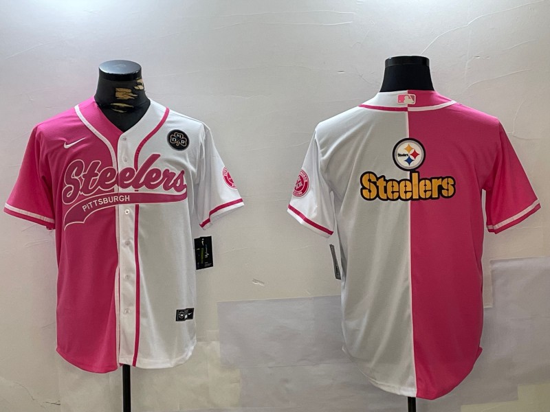 Men's Pittsburgh Steelers DMR patch Team Logo Arctic Red White Salute To Service Stitched Baseball Jerseys
