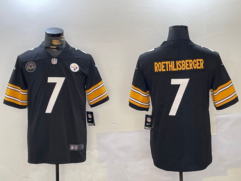 Men's Pittsburgh Steelers #7 Ben Roethlisberger Black DMR Patch Nike Vapor Limited Stitched Jersey
