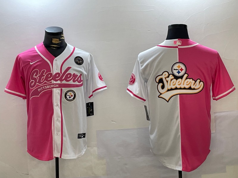 Men's Pittsburgh Steelers Big Logo DMR Patch 2024 Arctic Red White Salute To Service Stitched Baseball Jerseys