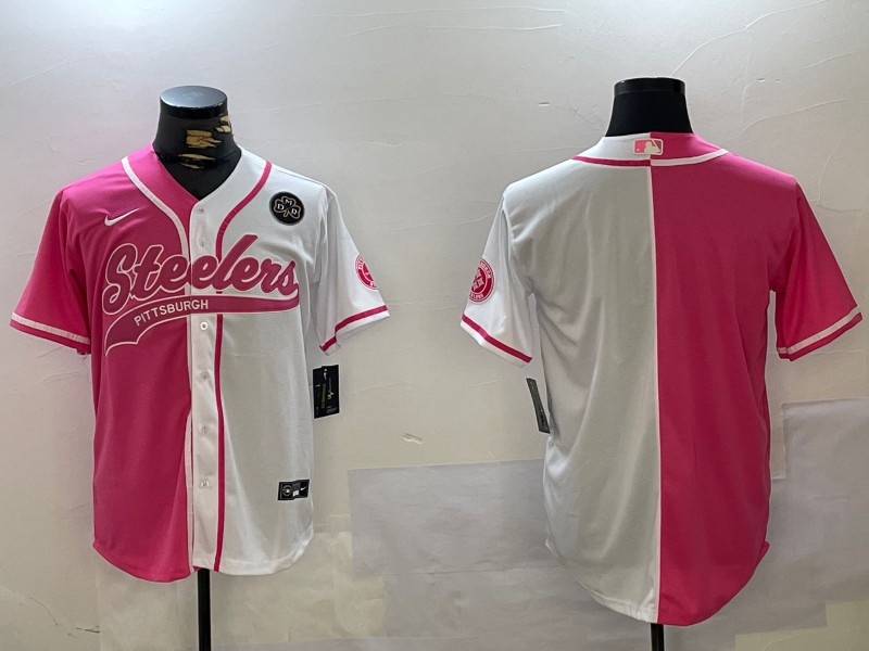 Men's Pittsburgh Steelers Blank DMR Patch 2024 Arctic Red White Salute To Service Stitched Baseball Jersey