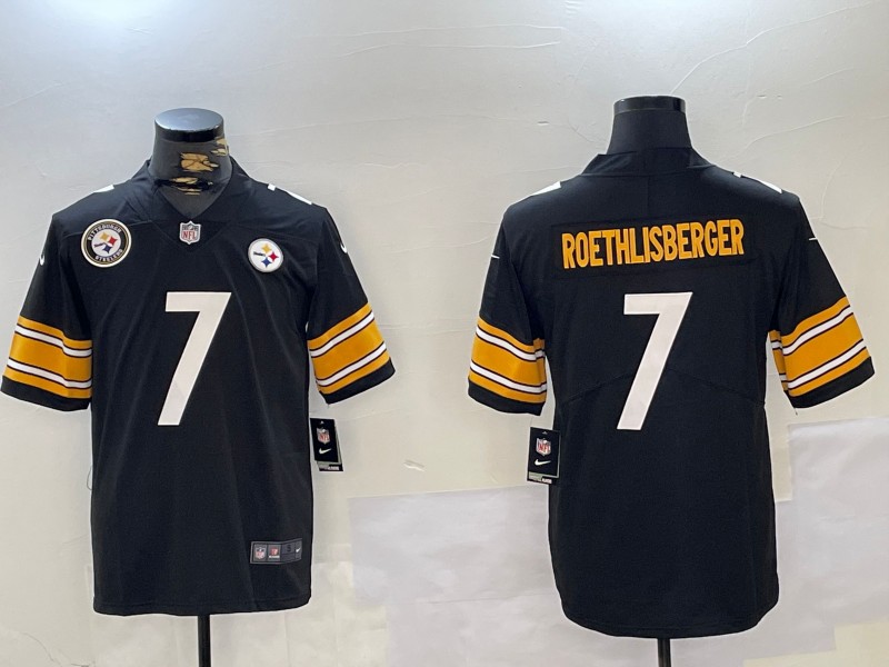 Men's Pittsburgh Steelers #7 Ben Roethlisberger Black With 2024 Team Logo Patch Nike Vapor Limited Stitched Jersey
