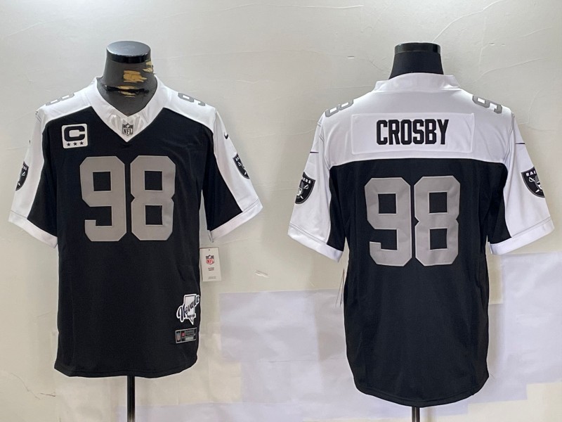 Men's Las Vegas Raiders #98 Maxx Crosby Black Thanksgiving 2024 FUSE Vapor With Nevada Silver Stat Map 3-Star C Patch Limited Stitched Jersey