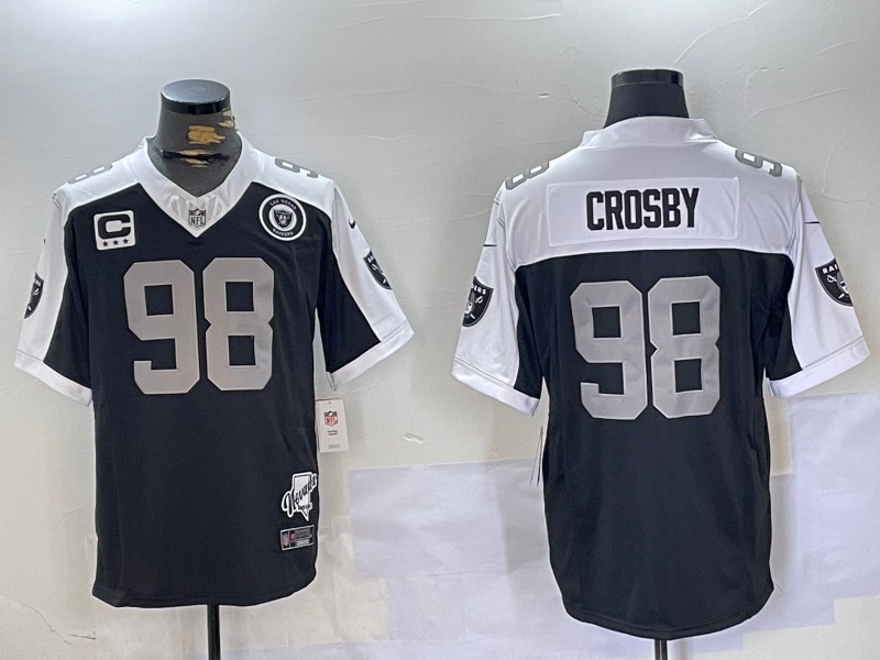 Men's Las Vegas Raiders #98 Maxx Crosby Black Thanksgiving 2024 FUSE Vapor With Nevada Silver Stat Map 3-Star C Team Logo Patch Limited Stitched Jersey