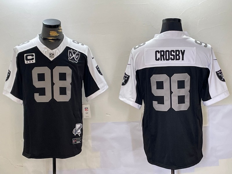 Men's Las Vegas Raiders #98 Maxx Crosby Black Thanksgiving 2024 FUSE Vapor With Nevada Silver Stat Map 65th 3-Star C Patch Limited Stitched Jersey