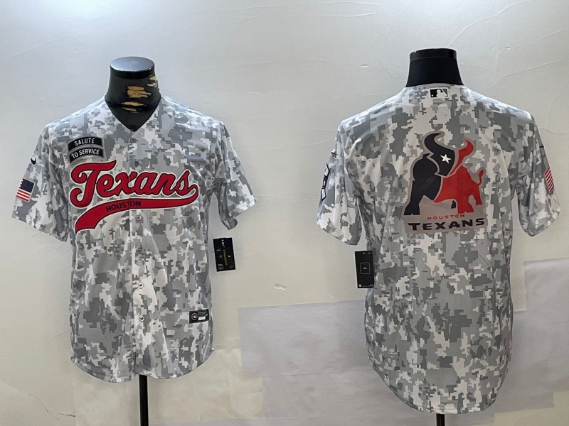 Men's Houston Texans Big Team Patch Arctic Camo 2024 Salute to Service Stitched Baseball Jersey