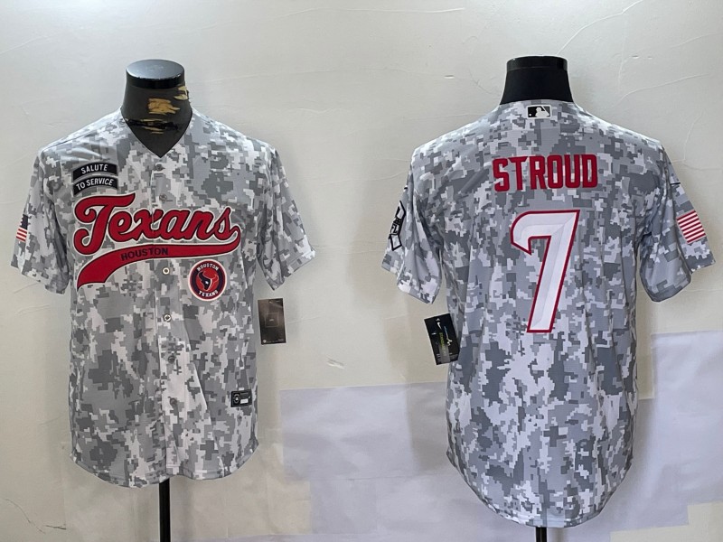 Men's Houston Texans #7 C.J. Stroud Team Logo Patch 2024 Arctic Camo Salute to Service Stitched Baseball Jersey